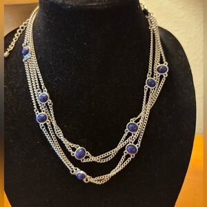 Chicos Silver Multi-Layer Necklace with Blue Accents